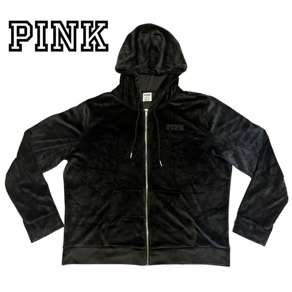 PINK Victoria's Secret Jackets & Blazers - EUC Victoria’s Secret PINK Women’s Velour Hoodie in Black Size XL